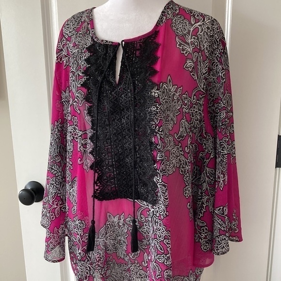 Catherines 18 womens blouse purple black sheer - Picture 3 of 9